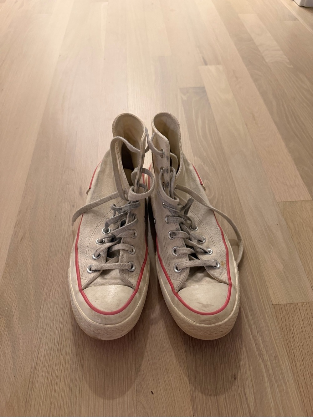 Converse Canvas High-Top Sneakers in Cream with Pink Trim